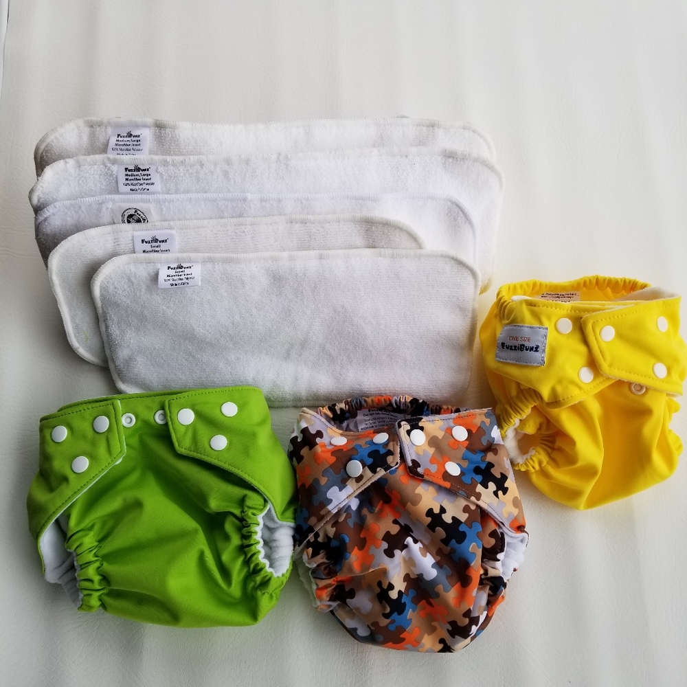 FuzziBunz pocket diapers and 5 FB microfib inserts
